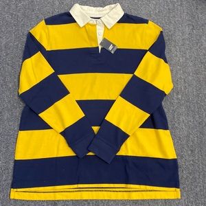 Lands End Women’s Rugby Shirt - Blue & Yellow Stripes